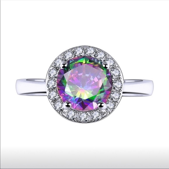 925 S Silver Rainbow and White Topaz Ring sz 9 - Picture 3 of 15